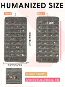 1 件悬挂式珠宝收纳袋，双面珠宝链收纳袋，带 80 个口袋，双层织物珠宝收纳袋，适用于项链、手镯、耳环、戒指、针织配饰、节日装饰、房间装饰、女士家居装饰收纳袋旅行必需品返校宿舍收纳