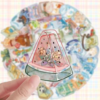 50/100pcs Cartoon Transparent Object Doodle Stickers, Stationery Box Notebook Stickers, Planner Decorative Stickers, Phone Case Luggage Guitar Stickers, Sports Water Bottle Decorative Stickers, School Supplies, Back To School Season