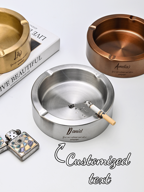 1pc Customized Ashtray, Customized Text Personalized Stainless Steel Ashtray, Customized Engraving, Party Gift, Party And Party Ashtray, Valentine's Day, Father's Day Boyfriend Gift,Graphic Print
