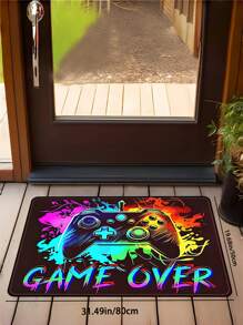 1PC Vibrant Gamer-Themed Area Mat - Colorful Game Controller & "GAME OVER" Design, Non-Slip Polyester, Easy To Clean, Durable For High-Traffic Areas Like Bedrooms, Offices, And Entrances, Gaming Room Decorations Back To School