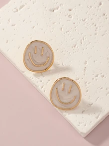 1 par de pendientes colgantes con cara sonriente esmaltada de estilo europeo único y de moda