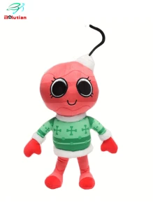 Molutian Muñeco de peluche de personaje azul con temática de juego Bobette, con lazo rosa, bufanda a rayas rojas y blancas, y zapatos blancos, perfecto para decoraciones de fiestas en el hogar y regalos de juegos, accesorio de decoración de fiestas | Diseño de personaje juguetón | Material de peluche suave, Juguetes de peluche