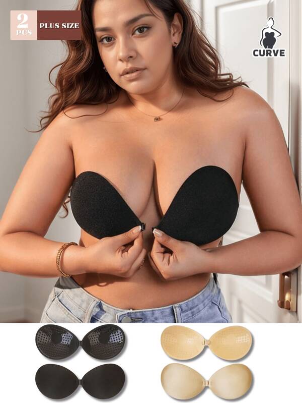 2/1 Pair Of Adhesive Strapless Bras, Women's Adhesive Invisible Push Up Silicone Bras For Wedding Dresses, Daily Wear Plus Size