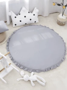 1pc New Kids Game Rug, Ruffle Edge Solid Color Play Mat, Air Conditioner Blanket, Children's Room Decor Rug