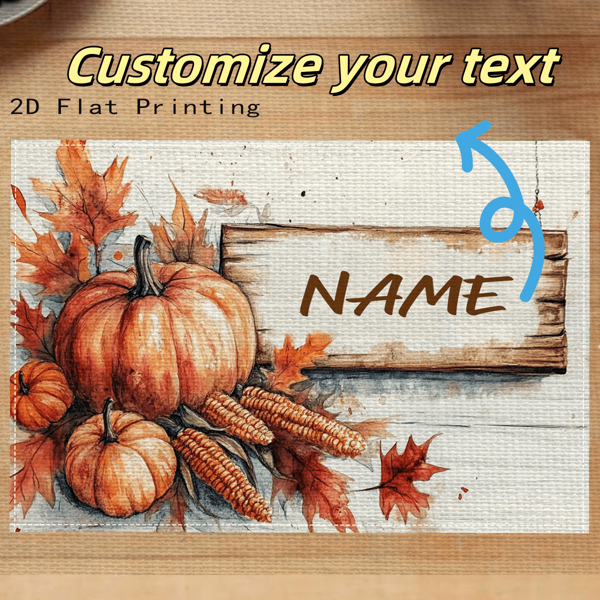 4pcs/Set Customizable Autumn Harvest Theme Table Mats, Warm Pumpkin Corn Background Square Linen Placemats, Anti-Slip Heat Resistant For Kitchen Dining Table Decor