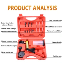 Outil de réparation et de remplacement de l'huile de frein de voiture, dispositif de test de pompe à vide à main, kit d'outils d'échappement d'embrayage hydraulique de voiture avec adaptateur et boîte à outils (rouge)