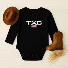 Body Bebê Infantil T X C BANDEIRA Texas Pião Moda Country Estampado Manga Longa - Preto - Visão 1