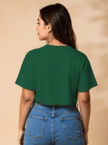 Cropped Algodão Curta Confortável Casual Streetwear Tres Gatinhos - Verde Escuro - Visão 3