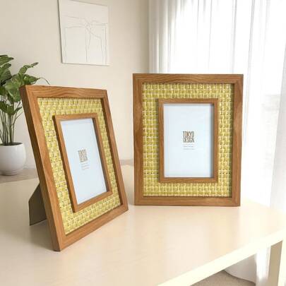 Kit 2 Porta Retratos 10x15 Paspatur Trançado MDF e Vidro Marrom E Preto