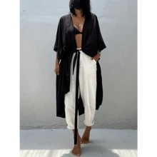 Local Delivery- Stylish Tie Dye Open Front Long Kimono Cover Up For Women - berwarna gandum - View 2
