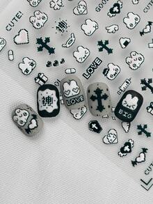 最新像素风格日式美甲贴纸，带有浮雕卡通可爱俏皮的兔子图案，适合个人 DIY 和美甲沙龙使用