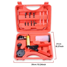 Outil de réparation et de remplacement de l'huile de frein de voiture, dispositif de test de pompe à vide à main, kit d'outils d'échappement d'embrayage hydraulique de voiture avec adaptateur et boîte à outils (rouge)