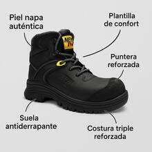 Botas Industriales New TRS 1800 Unisex de Piel Resistente con Puntera Reforzada y Suela Antiderrapante, Cómodas y Durables para Trabajo Interior y Exterior - Negro - Ver 5