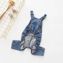 1pc Pet Dog Fashionable Denim Elastic Suspender Pants, Comfortable Jumpsuit Overalls For French Bulldog, Pug, Chihuahua, Teddy, Pomeranian And Other Small To Medium Sized Dogs - Blue - View 2