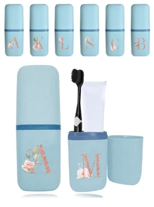 1 pieza Estuche portátil para cepillo de dientes de letra A-Z en color oro rosa, ¡mantén tu cepillo de dientes limpio y seguro cuando estés de viaje! Soporte portátil para cepillo de dientes, funda portátil para vaso del cepillo de dientes, apto para viajes, camping, viajes de negocios