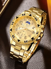 4pcs Men's Business Watch Set, Stainless Steel Quartz Watch With Round Dial, Markers Display, Comes With Fashionable Pendant Necklace, Bracelet And Ring, An Ideal Gift For Men