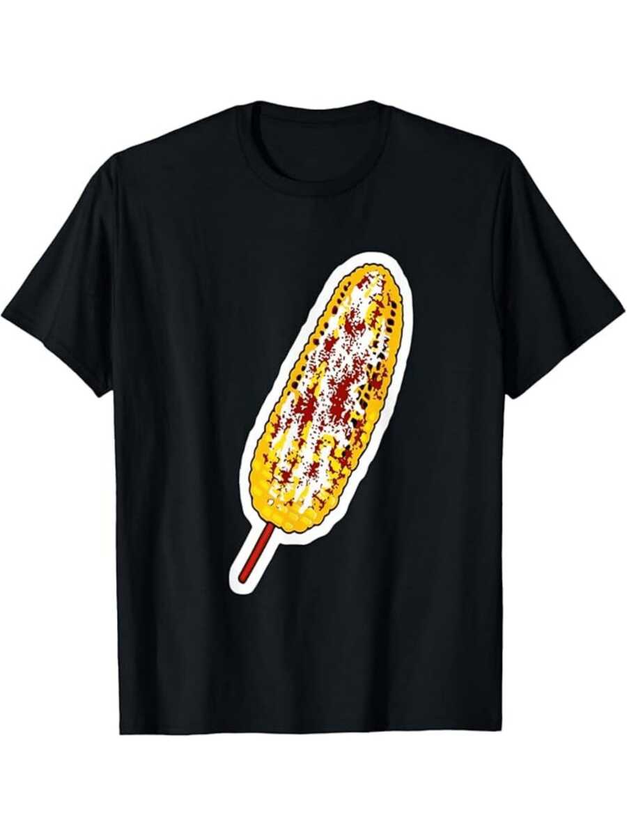Elote Mexicano Camisa de T 100% algodón con estampado digital Dise?o de Elote Asado Camisa de Hombre Casual para Tiempo Libre Estilo único 1 unidad de 220 gramos - Negro - Ver 1