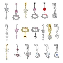 1 pieza Piercing para el ombligo con diseño simple de cabeza de gato/corazón, estilo mariposa de clip, sin necesidad de perforación, variedad de estilos