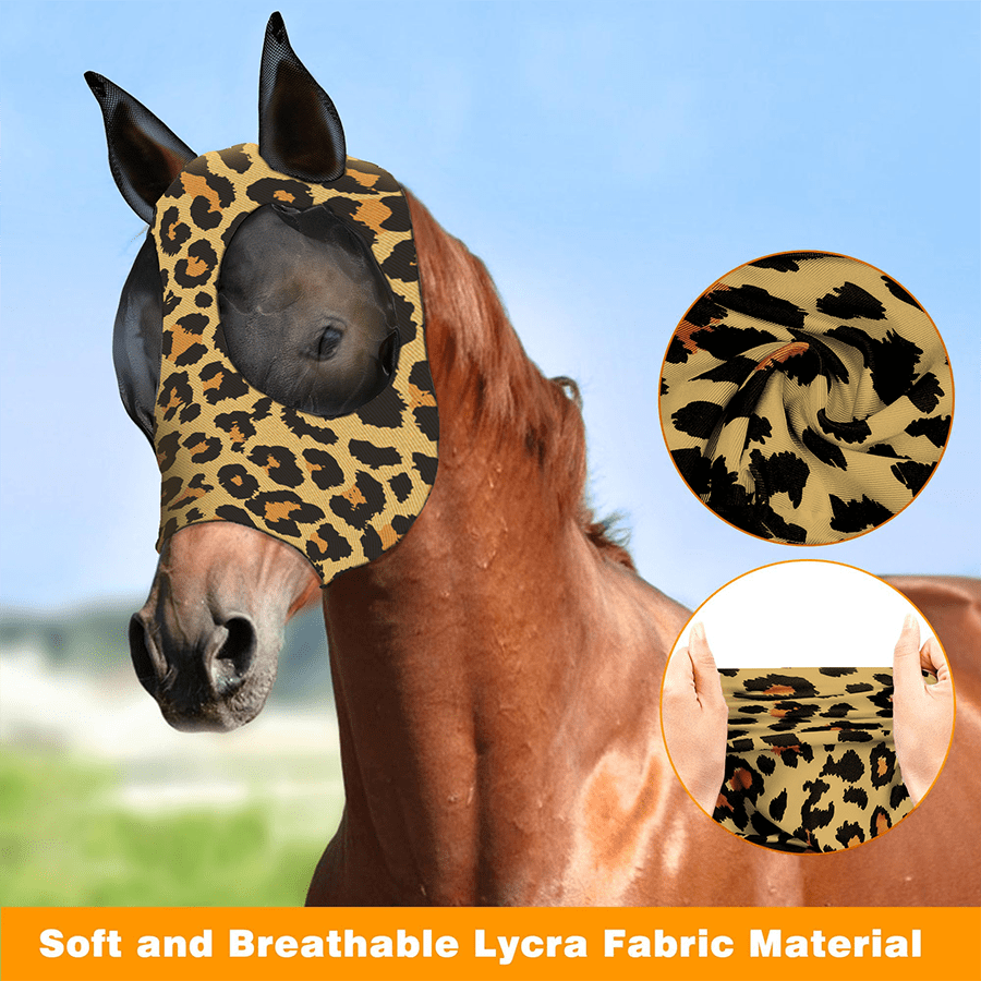 Máscara para el rostro del caballo de Lycra con patrón de leche, transpirable, cubierta elástica contra mosquitos para el cabeza del caballo para deportes ecuestres (M, L)