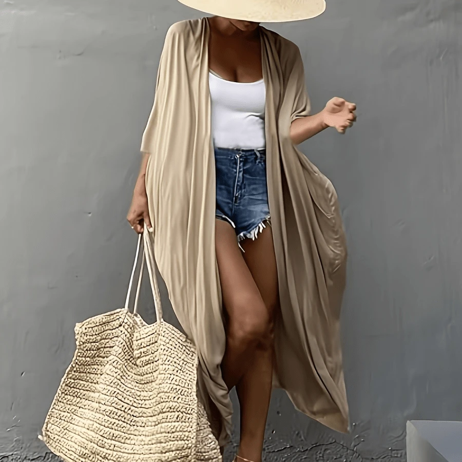 Local Delivery- Stylish Tie Dye Open Front Long Kimono Cover Up For Women - berwarna gandum - View 1