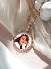 Personalized Custom Made Photo Circle Necklace & Pendant LARGE Hip Hop Round Pendant, Iced Out Cubic Zirconia, Jewelry Gift For Him/Her - Multicolor - View 5