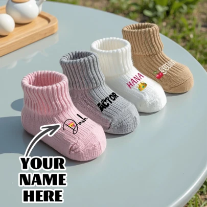 1 Đôi Tất Trẻ Em Tùy Chỉnh, Mềm Mại, Ấm Áp Và Thoáng Khí, Thích Hợp Cho Bé Trai Và Bé Gái Sơ Sinh Mặc Hàng Ngày