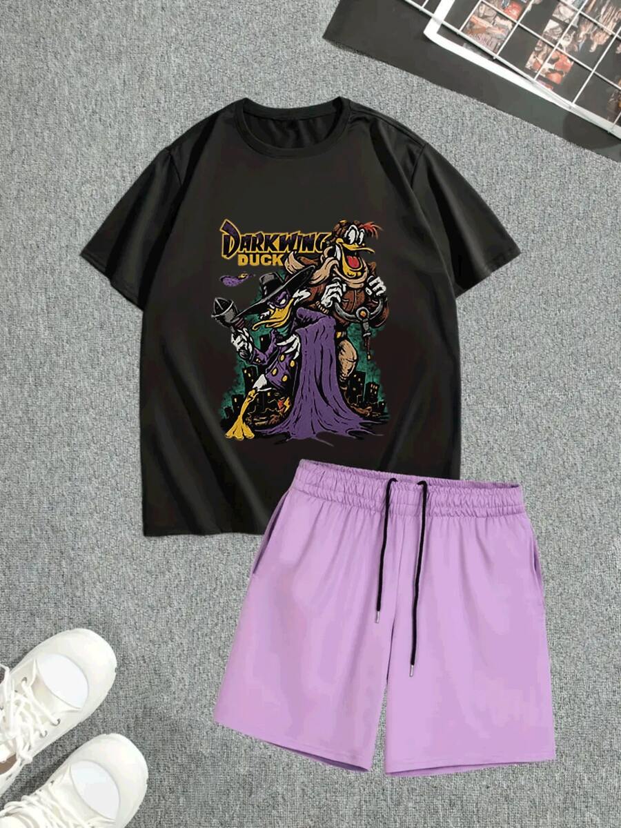 Men's Graphic TShirt Darkwing Duck & Launchpad McQuack Cartoon Illustration, Cool Vintage Style Casual Tee, Short Sleeve Summer Top, Gift For Fans - Black - View 1