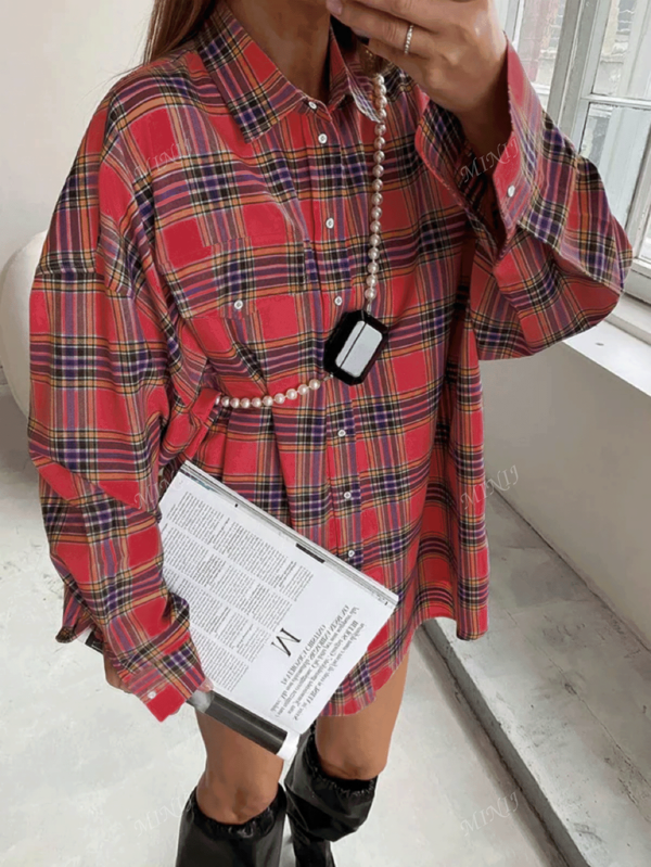 Women's Loose Casual Red Plaid Shirt