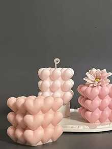 1pc/9pcs Handmade Cubic Heart-Shaped Scented Candle, Romantic & Unique Gift For Him, Father's Day, Christmas, Valentine's Day, Anniversary, Birthday, Lavender Fragrance Soy Wax Candle, Valentine's Day Gift - Multicolor - View 4