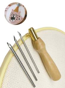 Wooden Handle Embroidery Needle Set, Punching Needle Set, DIY Craft Needle Kit, Sewing, Punch Needle 3 Sizes Available For Easy Creation Of Beautiful Patterns