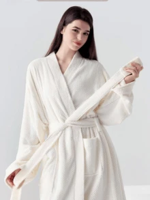 Summer Pineapple Grid Bathrobe Men And Women Universal Residence Clothing Bathrobe Solid Homewear Nightgown Home Cloth,Soft, Monk-Style Collar, Long Sleeves, Soft, Warm, Non-Shedding - Multicolor - View 4