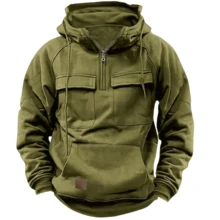 Men's Sweater Hoodie Zipper Multi-Pocket Pullover Sports And Leisure Sweater And Cargo Pants - 軍綠色 - 查看 2