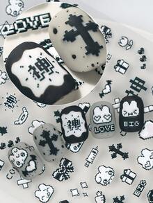 最新像素风格日式美甲贴纸，带有浮雕卡通可爱俏皮的兔子图案，适合个人 DIY 和美甲沙龙使用