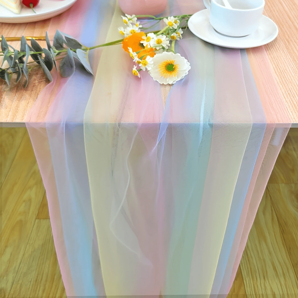 1 pezzo Decorazione natalizia, tovaglia con gradiente arcobaleno, bandiera da tavolo, tovaglia decorativa in tessuto, materiale in poliestere, adatta per decorazioni di matrimonio - grandi decorazioni per feste, decorazioni da tavolo per il relax in campagna, decorazioni per tavoli da cucina, mobili TV, armadi per la casa
