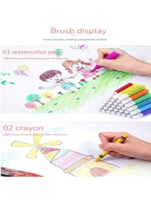 208pcs/Set Children Student Drawing Tool Combination Set, Wax Crayon & Watercolor Pen Washable (Pattern Accessories & Colors Random), Beginner Painting Set, Christmas Gift For Kids,Back To School