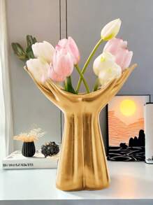 1pc Creative White Matching Vase, Resin Vase, Ideal Bookshelf, Table, Bookshelf, Fireplace, Entrance Decoration, Modern Home Decoration For Living Room And Bedroom, Center Decoration, Mother's Day Gift, Graduation Gift, Wedding Decoration