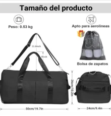 Bolsa deportiva multifunción negra para gimnasio, mochila grande para yoga con múltiples bolsillos, bolsa de viaje portátil, correas de hombro ajustables, duradera, con bolsillo impermeable para toalla húmeda. - Negro - Ver 3