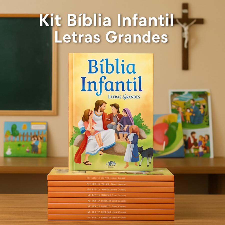 Kit 5 Bíblia Infantil Letras Grandes Colorido Todo Livro Capa Dura Leitura Atividades