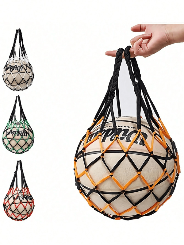 1 Stück tragbare hängende Sportkugeltasche | Basketball Netz Tasche, Volleyball, Fußball Mesh Halter | Einzelball Trageoganisator für Gym, Reisen, Training, multifunktionales Nylon Zubehör (verschiedene Farben, Boho Stil)