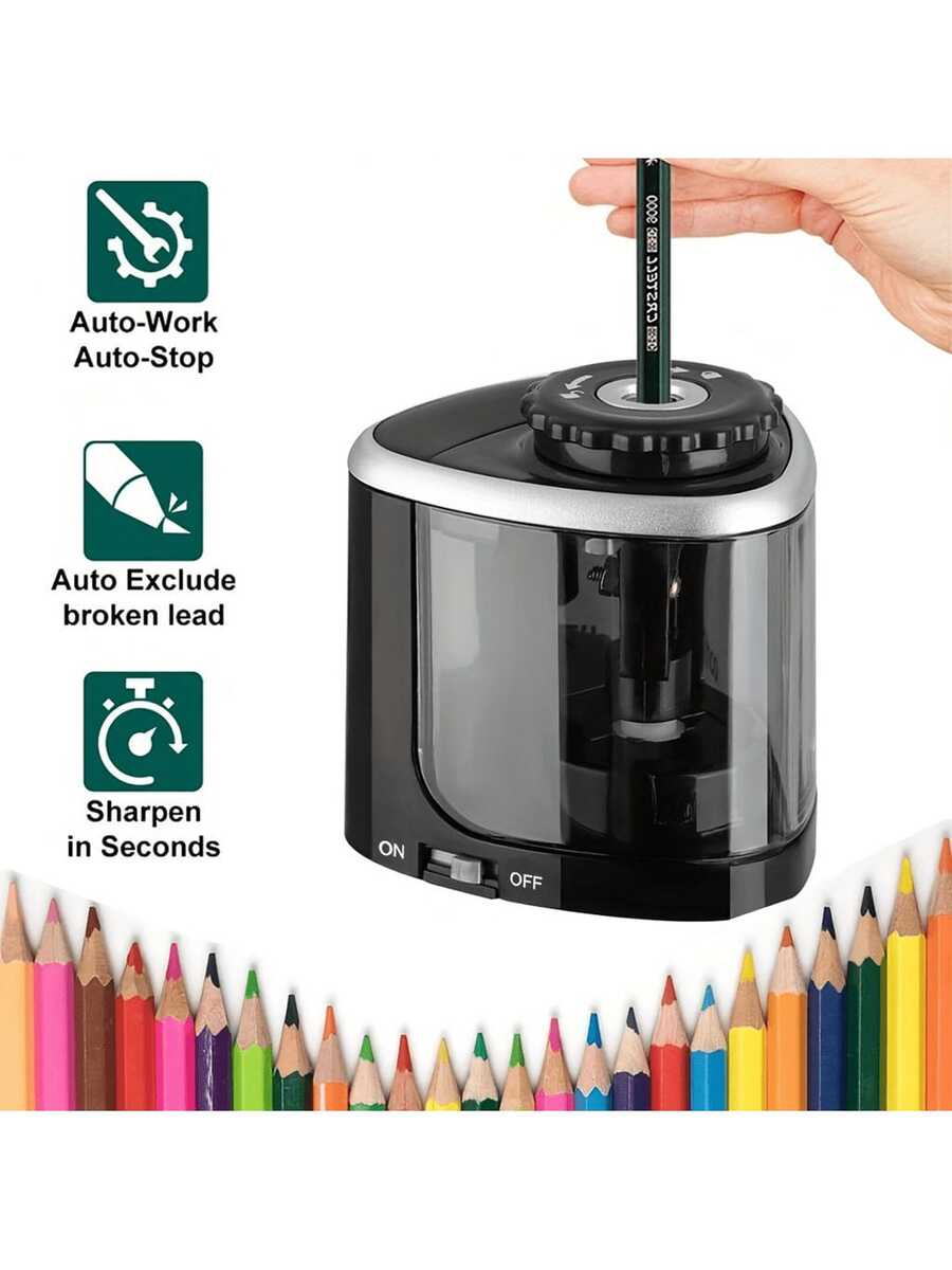 Automatic Electric Pencil Sharpener-Desktop Design For 6-8mm-Perfect For Students And Office Use - màu đen - Xem 1