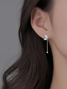1pair Delicate S925 Sterling Silver & Zirconia Tassel Drop Earrings Suitable For Women's Daily Wear Wedding Engagement Bridal Jewelry Holiday