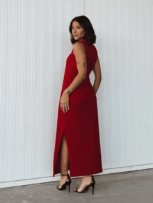 Kit Of 2 Women's Dresses 100% Cotton Long Scoop Neck - Đỏ và Xám - Xem 3