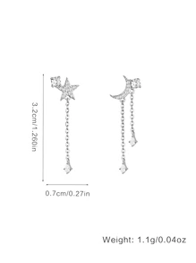 1pair Delicate S925 Sterling Silver & Zirconia Tassel Drop Earrings Suitable For Women's Daily Wear Wedding Engagement Bridal Jewelry Holiday