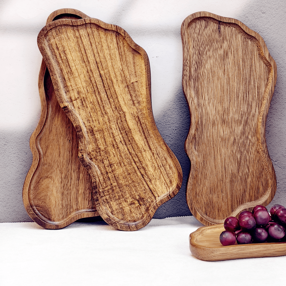 1pc Rustic Wood Serving Tray - Fruit Platter, Food Tray, Wooden Dessert Platter, Cheese Board, Coffee, Milk And Snack Wooden Board, Cake And Cheese Plate, Wooden Tea Tray, Bread Dish And Breakfast Tray, Suitable For Home Decor, Kitchen Utensils
