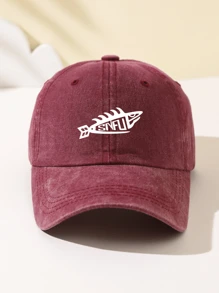 1 Stück Damen ausgewaschene SNFU Fisch Muster Mode Softtouch Baseballkappe, personalisiertes minimalistisches Design, verstellbarer Umfang, atmungsaktiver Sonnenhut, Geschenk für Feiertage, Studenten, Outdoor-Sport, Camping, Reisen