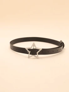1pc Black PU Material Star Buckle Waist Belt, Versatile New Design Fall, Autumn, Halloween - Black - View 3