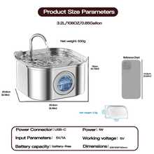 3.2L/108oz Stainless Steel Automatic Cat Water Fountain, Large Capacity With 8pcs Filters, Quiet Operation, Water Filtration, Visible Water Level Window, Suitable For Cats & Dogs, USB Powered, No Battery Required - 3.2L - View 3