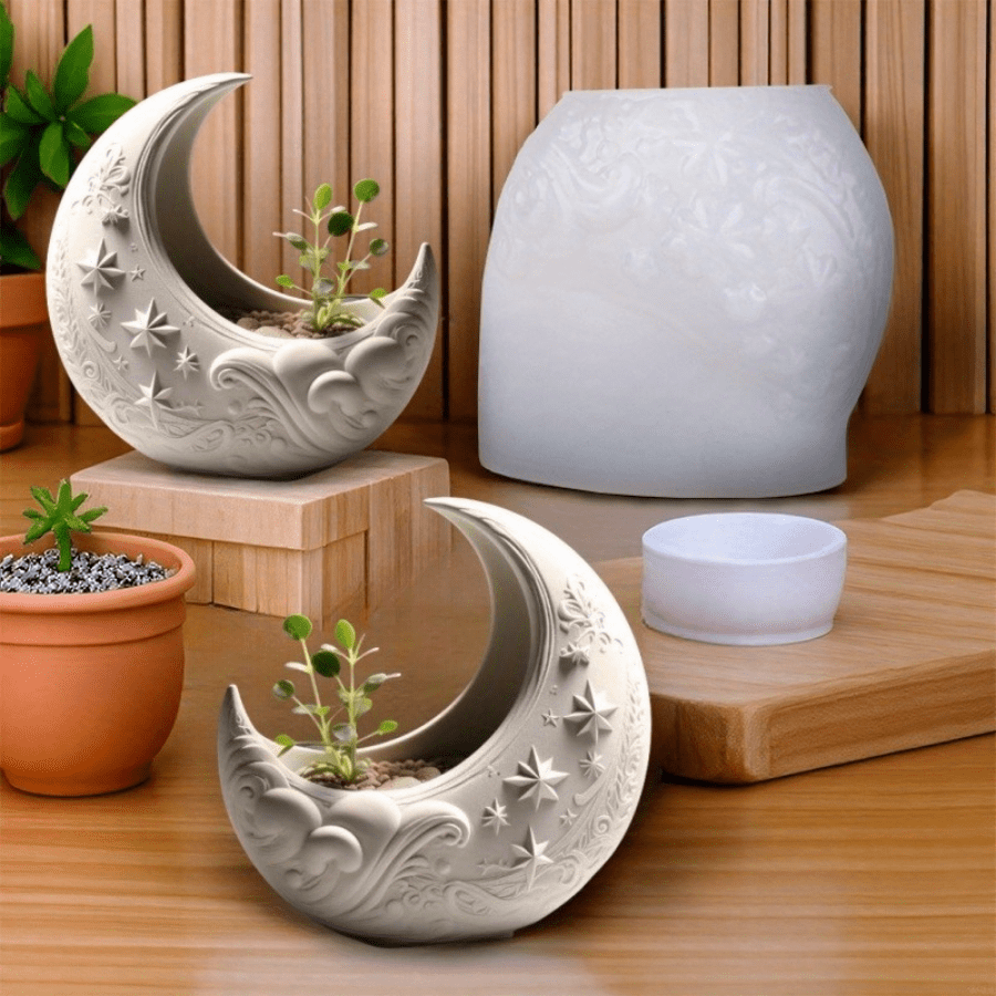 Lunar Silicone Mold Set - Reusable Moon-Shaped Candle Diffuser & Succulent Planter Kit - Celestial Home Decor, DIY Resin Art & Ethereal Gift For Crafters (Mystical Night Sky Design)