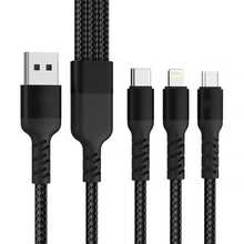 Cabo Carregador Rápido Reforçado 3 em 1 Micro-USB, Tipo C e Lightning