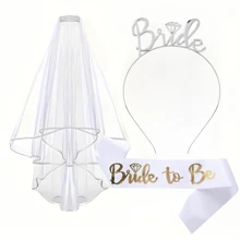3-teiliges Set / 13-teiliges Set Brautjungfer und Braut Schärpe und Schleier, Junggesellinnenabschied Zubehör mit Braut Diadem, Braut Haarband für Brautparty, rosévergoldete Hochzeits-Junggesellinnenabschied Dekorationen für Braut Junggesellinnenabschied Party Spiele